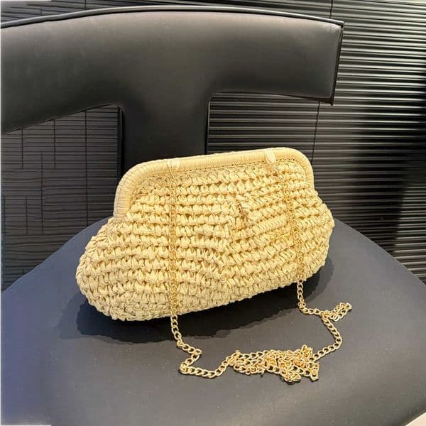 Summer Fashion Straw Woven Shopping Embroidery chain crossbody Lafite Grass clutch Travel Clutch Handbag Women Lady Beach Handbag 250315