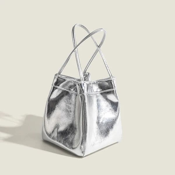 Silver bucket bag for women fashionable and simple lunch box bag niche western-style texture hand-held small bag 250306