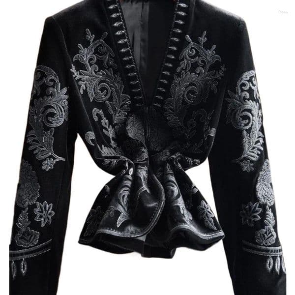 Women's Jackets Chinese Style Jacket Black Gold Velvet Short Coat Temperament Casual Embroidered