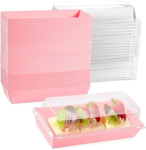 50pcs Baking Rectangular Paper And Plastic Box For Rolled Cake Sandes Bacon Scallops Disposable Pastry Packaging Box Wi 250304