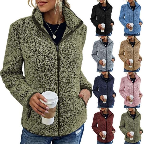 stand up collar solid color hoodie women's long sleeved zipper bubble veet jacket 2025 new casual fashion trend clothing