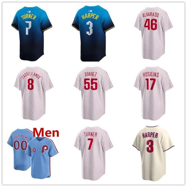 Phillies Jersey Baseball Roy Halladay Harper Trea Turner Zack Wheeler Kyle Schwarber Alec Bohm Bryson Stott Nick Castellanos Brandon Marsh Aaron Nola custom men