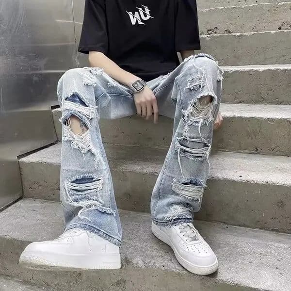 American Vintage Ripped Jeans Summer Thin Style High Street Trendy Sensibility Vagabond Pants With Distressed Wash 250306