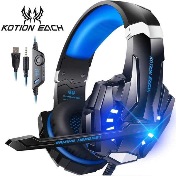 KOTION EACH Gaming Headset Casque Deep Bass Stereo Game Headphone with Microphone LED Light for Laptop PC Gamer X250307