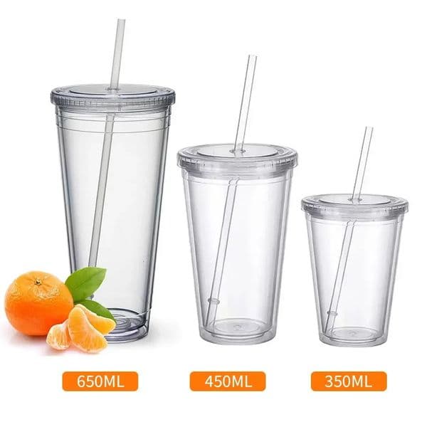 Clear Tumbler with Straw Reusable Transparent Double-layer Water Bottle for Coffee Milk DIY Smoothie Cup Drinkware 250304