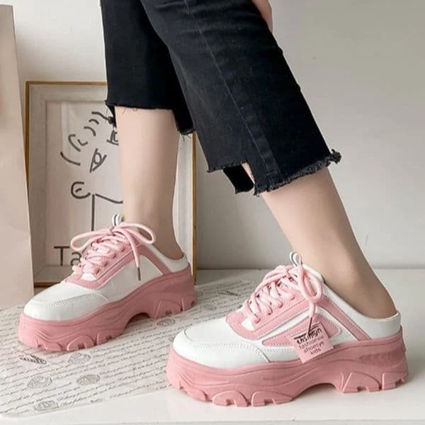 Womens Half Slippers PU Leather Womens Sneakers Breathable Platform Loafers Lace-up Shoes Outdoor Casual Shoes 250304BJ