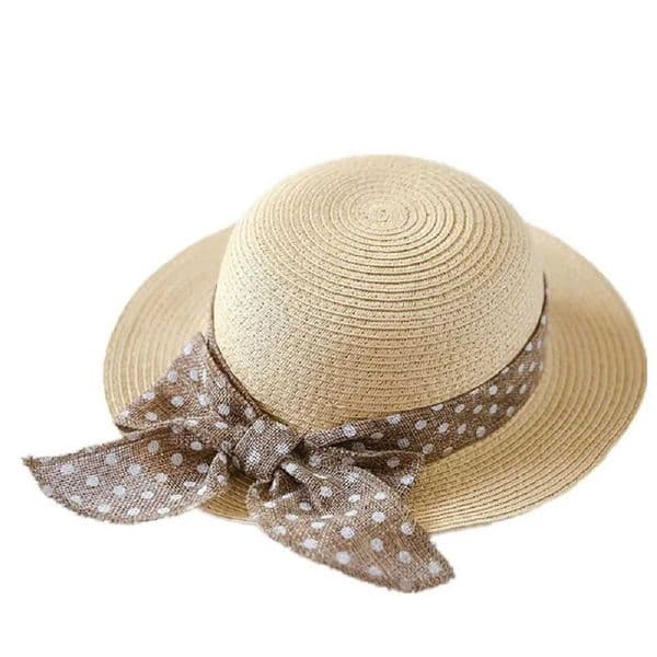 Connectyle Little Girls straw hat with cute bow bead summer beach sun protection outdoor sports and travel hat W250307
