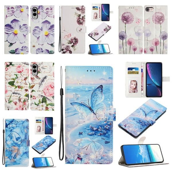 S25 Edge PU Leather Wallet Cases For Samsung S24 FE S23 Plus Ultra A56 A36 A26 A06 A16 A55 A35 A15 A05 Marble Butterfly Flower Wolf Rose Ocean ID Card Slot Flip