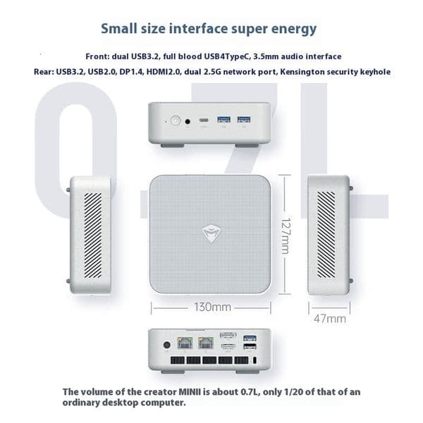 Machinike Creator Mini High Performance Office Computer Pocket Desktop Mini Host (i7-13620H WIFI6E) thumbnail 2