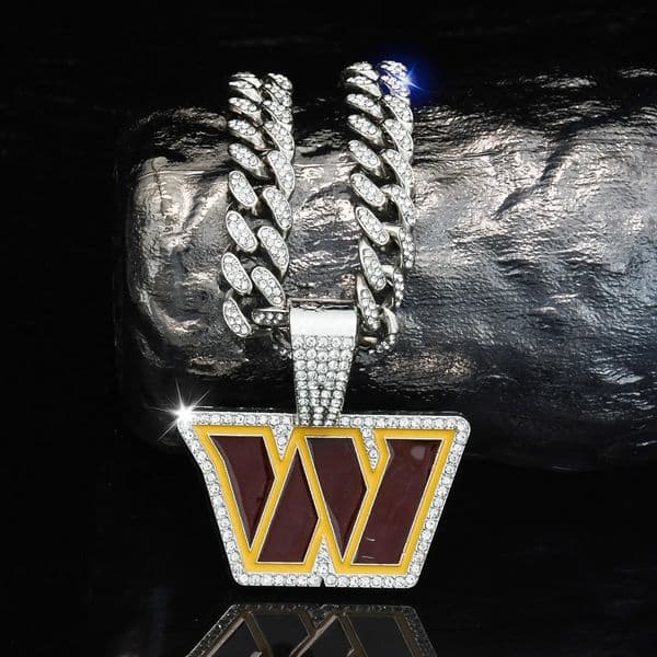 ULJ Hip Hop Bling W Letter Pendant Chain Necklace With Cuban Miami Iced out Bling Football Jewelry 250227