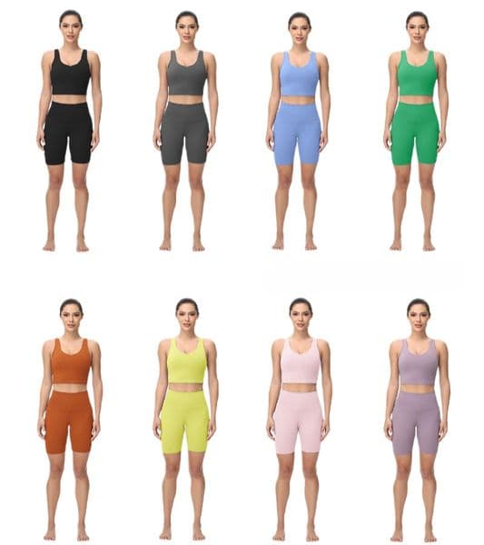 Women Two-Piece Yoga Set with Shorts and U-Back Sports Bra - Stretchy Athletic Wear