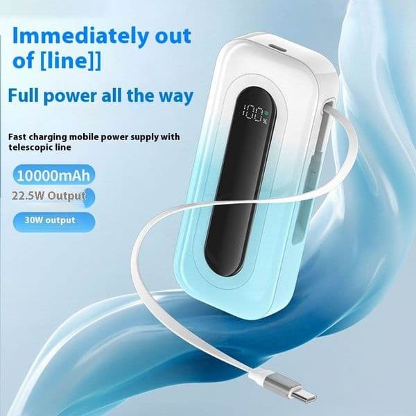 22.5W Super Fast Charging Power Bank with Retractable Cable 10000 mAh Detachable Charger for Smart Devices
