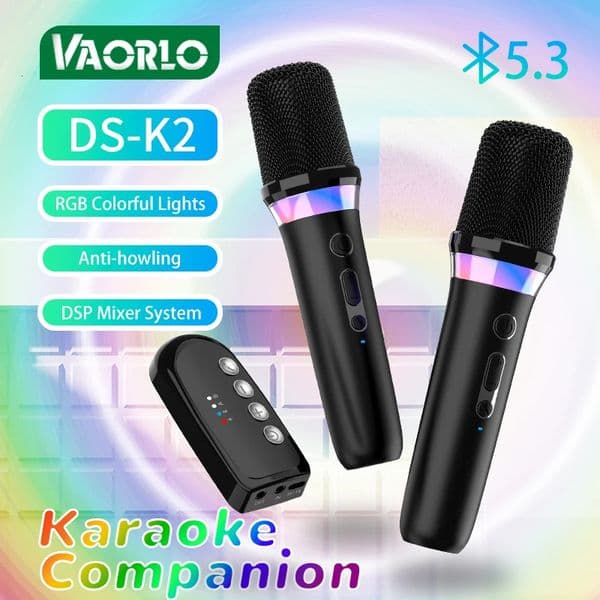 DS-K2 Karaoke Companion Bluetooth 5.3 Wireless Dynamic Microphones RGB Colorful Light Stereo DSP Mixer System For Wired Ser 250303