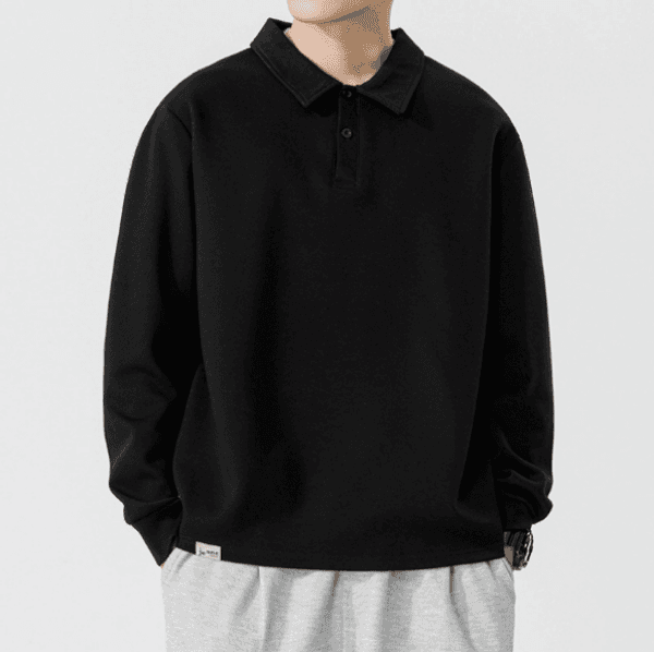 210 Men Long-sleeved Autumn and Winter Heavy Loose Solid Color Lapel Youth Casual thumbnail 2