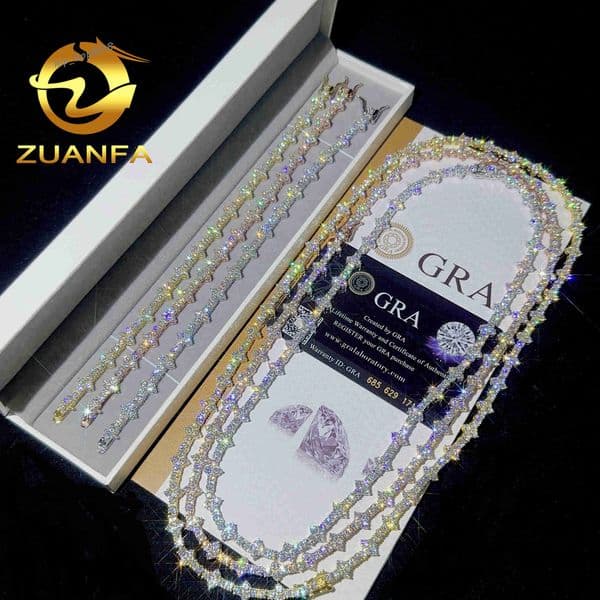 Ready Shipping 3mm New Style Hip Hop Moissanite Tennis Chain Bracelet 925 Silver Vvs Tennis Moissanite Chain Women mens Necklace