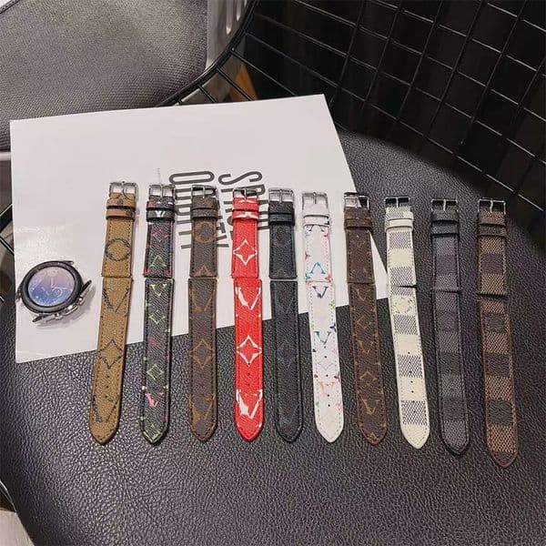22mm 20mm Designer Smart Strap for Samsung Galaxy Watch Band 4/46mm/42mm/Active 2/correa Gear S3 Bracelet Classic Brown Flower V Luxury Leather Watchbands
