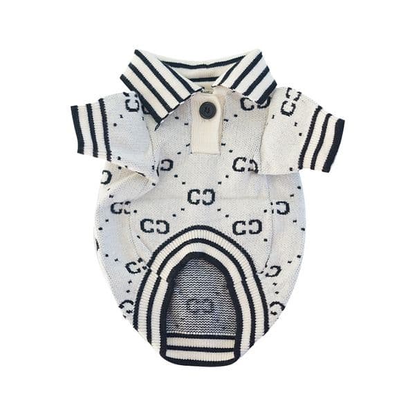 2026 New Designer Luxury Polo Sweater, Classic Perfume Knitwear Fleece Winter Dog Clothes Boy Girl, Christmas Holiday Warm Pet Outfits Cologne Apparel, White Fr