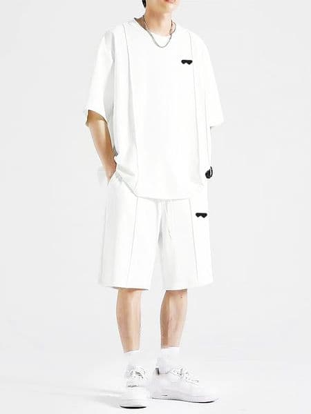 Men's sports suit, men's luxurious Harajuku suit, solid color short sleeved beach pants, ice silk loose casual sportswear, suitable for both men and women M-3XL