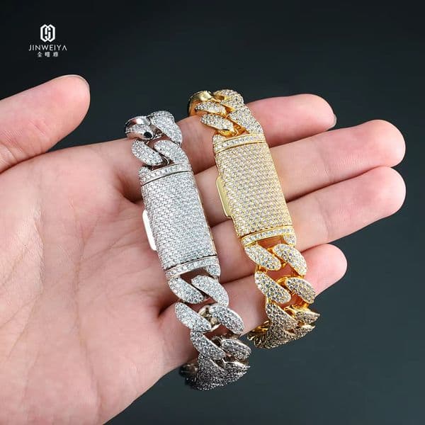 Custom Moissanite Bracelets Bangles Iced Out 18k Gold Plated Cuban Link Chain Bracelet Men