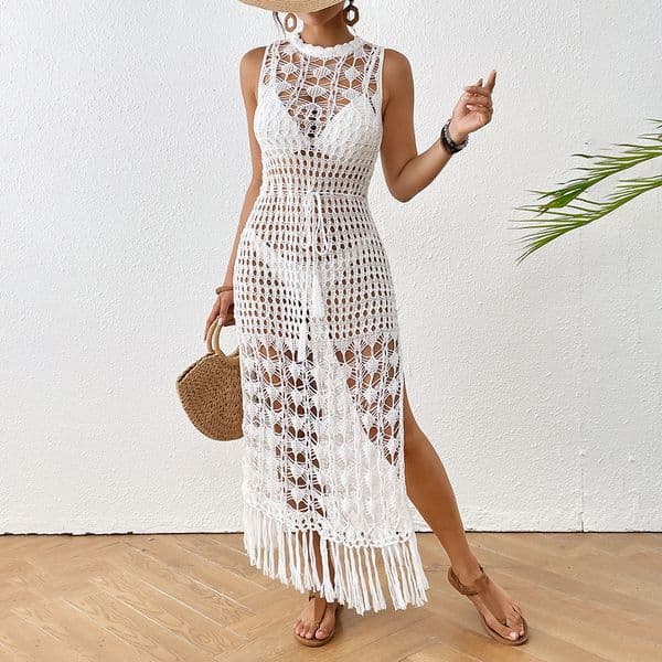 sexy Hollow floral with waistband and tassel long 2025 beach skirt