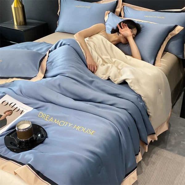 4pcs washing two-color summer blanket set accessible luxury suitable for bedroom apartment beds single double bed 150/180/200cm W250310