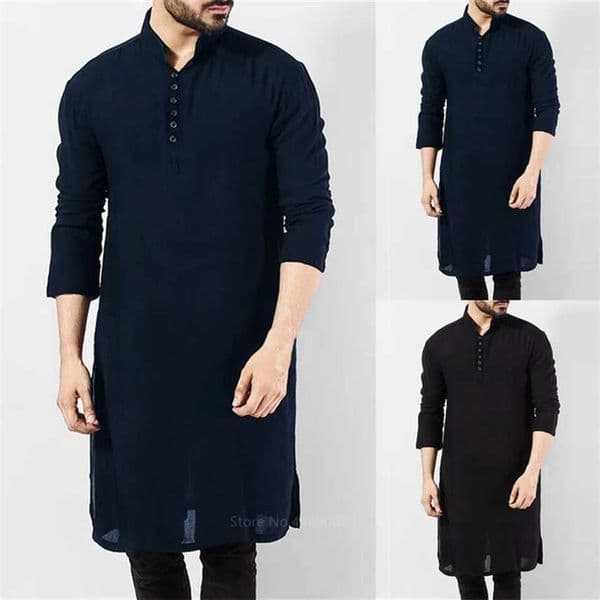 Islamic Clothing for Muslim Fashion Man in Robes Solid Long Sleeve Arabic Simple Casual Mens Shirt Jubba Thobe W250310