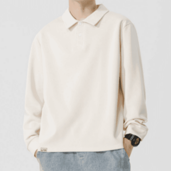 219 Men Long-sleeved Autumn and Winter Heavy Loose Solid Color Lapel Youth Casual thumbnail 2