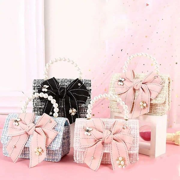 New Fashion Mini Korean Handbags Kids Purses Bow-knot Crossbody Cute Pearl Hand Bags Tote Little Girl Small Party Coin PouchT250310