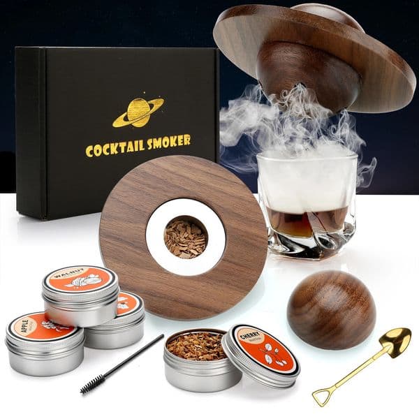 Glass Top Smoker Cocktail Kit With 4PCS Wood Chips Bartender Accessories For Whiskey Drinks Smoking Gift Dad 250311