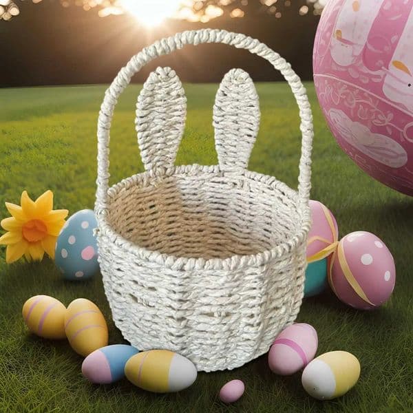 Woven Basket with Bunny Ears Easter Decorations Party Favor Children Candy Storage Container Gift Storage Basket X250311