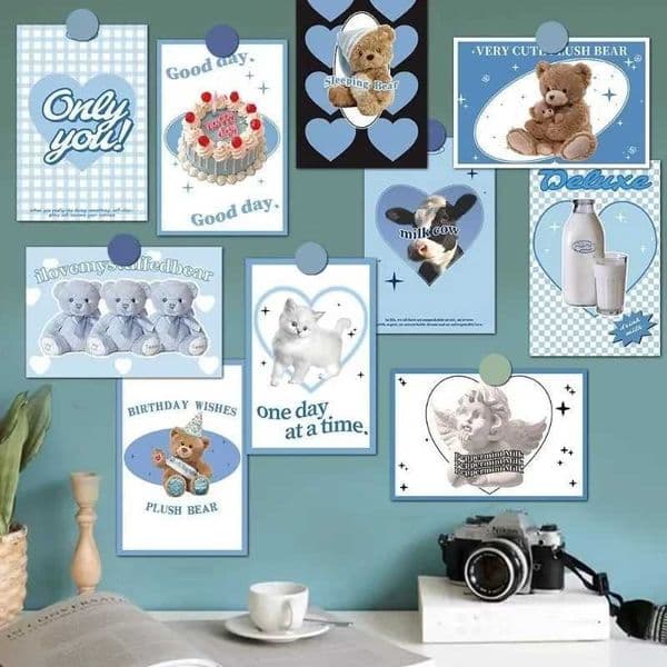 10 blue series greeting cards female room wall stickers desktop decoration DIY decoration blessing cards X250311