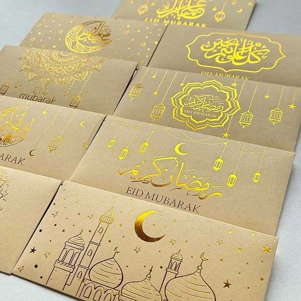 9pcs 2025 Eid Mubarak Envelopes Money Gift Card Gold and white Invitation DIY Ramadan Eid Al-fit Party Decorative Supplies X250311