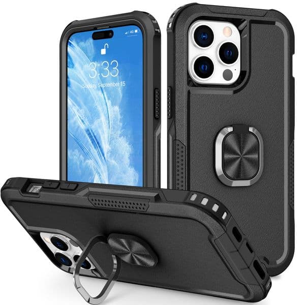 Rugged Metal Ring Kickstand Armor Phone Case For iPhone 15 14 12 11 13 X Xs Pro Max XR 7 8 Plus TPU Finger Ring Hard Holder Shockproof Cover Coque