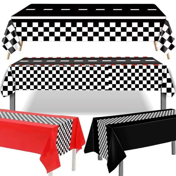 Checkered Race Car Party Tablecloths Black White Checkered Flag Tablecloth Racetrack Tablecover Racing Birthday Party Supplies 250304