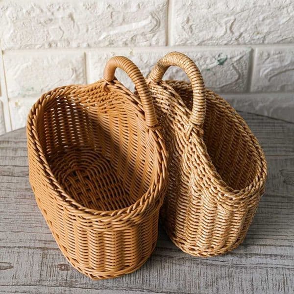Kitchen Storage Rattan Basket with Handle Woven Hanging Baskets Minimst Design Living Room Food Fruit Sundries Organizer X250311