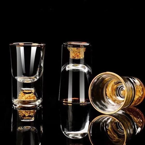 quality 24K gold foil crystal sake liquor shooting glass depth bomb cocktail mini wine strong drink cup 250311BJ