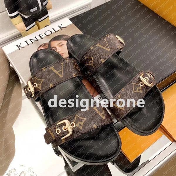 Bom Dia Genuine Leather sandal Slipper Casual Shoe summer beach gladiator Mules hasp New womans Flat Slide luxury Designer Sliders sandale size 35-45 006