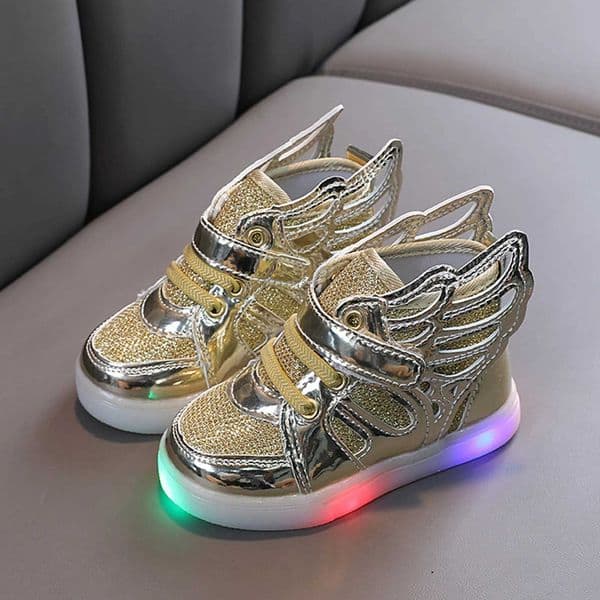 Designer 2026 Girl Tennis basketball Light Up Winged Sneakers Baby Toddler Korean Athletic Colors Gold Led Shoes Kids Glowing Casualxj250311 Free Shipping