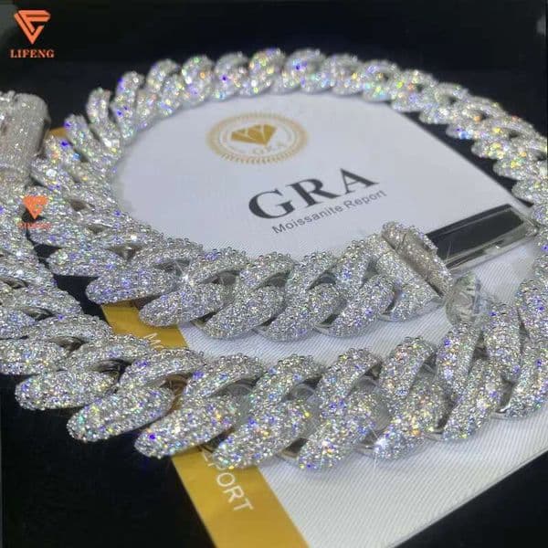 Men's Necklace Big Size 20MM VVS Moissanite With Certificate Gold Plated Cuban k Chain for Hip-hop Rapper Singer