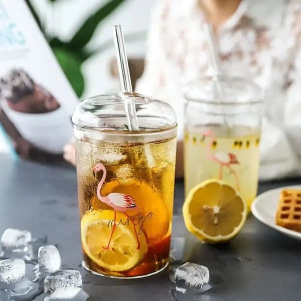 500ml glass coffee cup with lid transparent smoothie round dome drum beer 250311