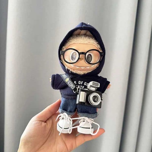 17cm Labubu I II Idol Dolls Cute Mini Plush DollS Clothes Korea Kpop Exo Idol Dolls DIY Accessories Gifts FEAR Hoodie Set X250526