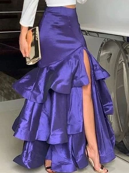 Krisstarsgirls Fashion Maxi Skirt for Women Layered Purple Party Birthday Wedding Guest Vacation Evening Elegant 250306wtt