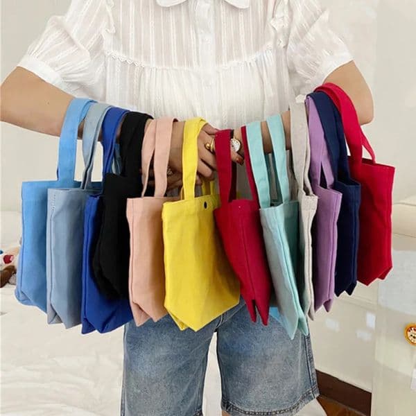Canvas bag simple womens shoulder foldable picnic small handbag black shopping large capacity student lunch box solid color 250304