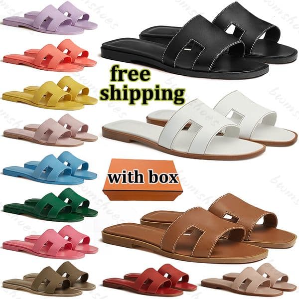 free shipping with box women slippers designer sandals flat slides stylish sliders summer beach outdoor sandal womens lady slide black brown leather