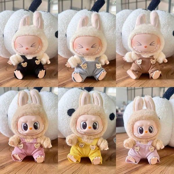 Cute mini plush doll bib pants 17cm Labubu I II idol doll sitting party costume accessories X250311