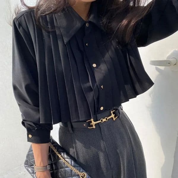Niche Blackshirt Womens Korean Style Spring n Sensibility Cropped Top HighWaisted Versatile Shirt Sleeveless For Ladies 250311BJ
