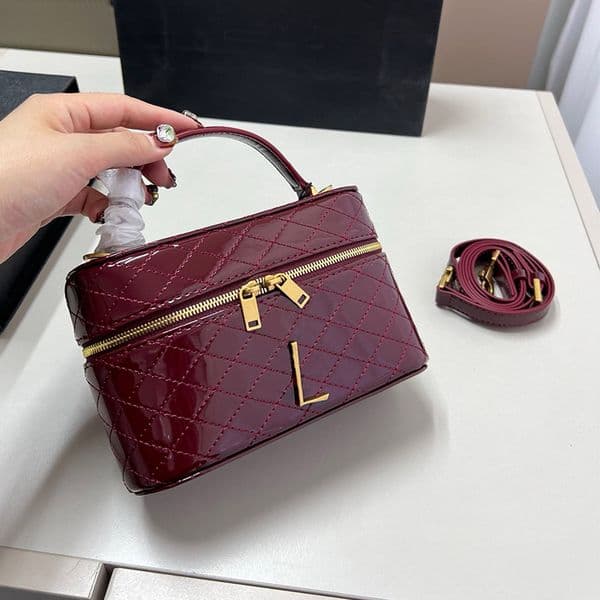Gaby Vanity Bag Patent Leather Zip Closure Handbag T260509