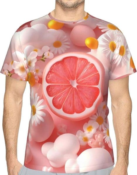Mens T shirt Men's Casual Daisy Lemon Graphic T-Shirts Novelty Pink Fruit 3D Print Short Sleeve Fashion Tee Top tee Casual tops summer clothes