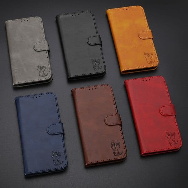 Cat Leather Wallet Cases For Iphone Air 17 16E 16 15 Plus Pro Max 14 13 12 11 X XR XS MAX 8 7 6 Iphone17 Fashion Print Animal Credit ID Card Holder Flip Cover