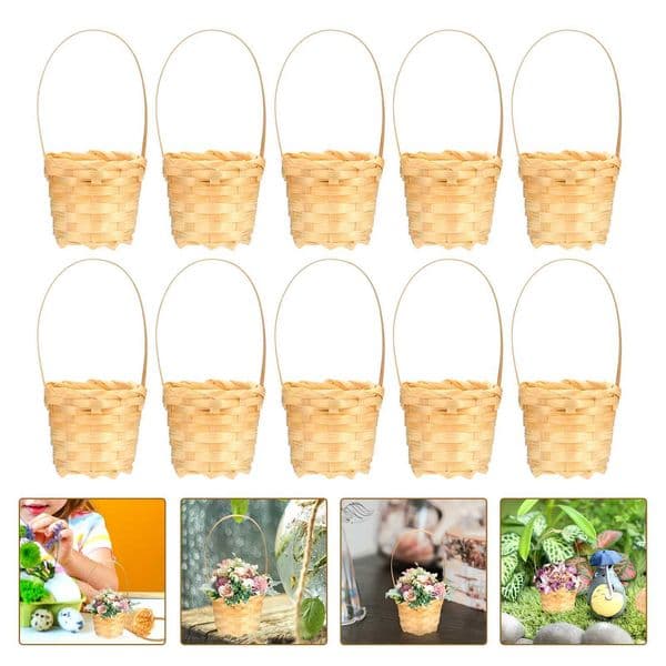 10Pcs er Basket Decor Bamboo Woven Flower Storage Baskets Miniature Basket Hand-Woven Flower Basket Multi-Functional X250311